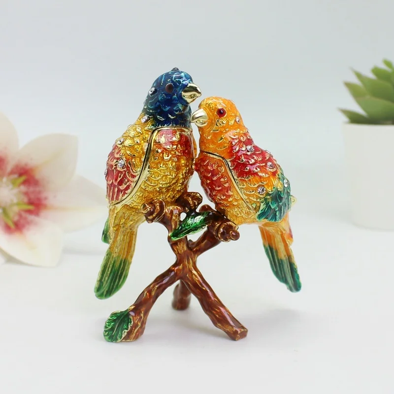 SHINNYGIFTS Enamel Trinket Box New Desk Decorative Love Birds Wedding Gifts to Friends