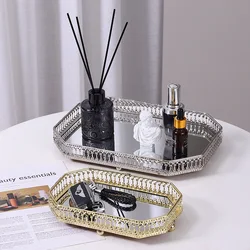 Light Luxury Mirror Metal Tray Cafe Restaurant Home Entrance Storage Tray Sample Pose Decoration Props Trays Decorative