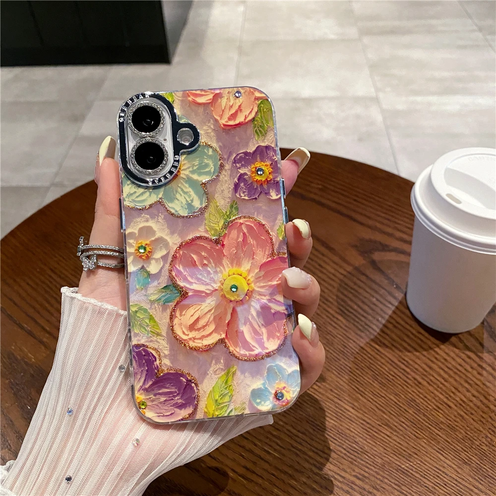 Colorful Blu-ray Diamond Flower Phone Case For Iphone Models_voghion.com