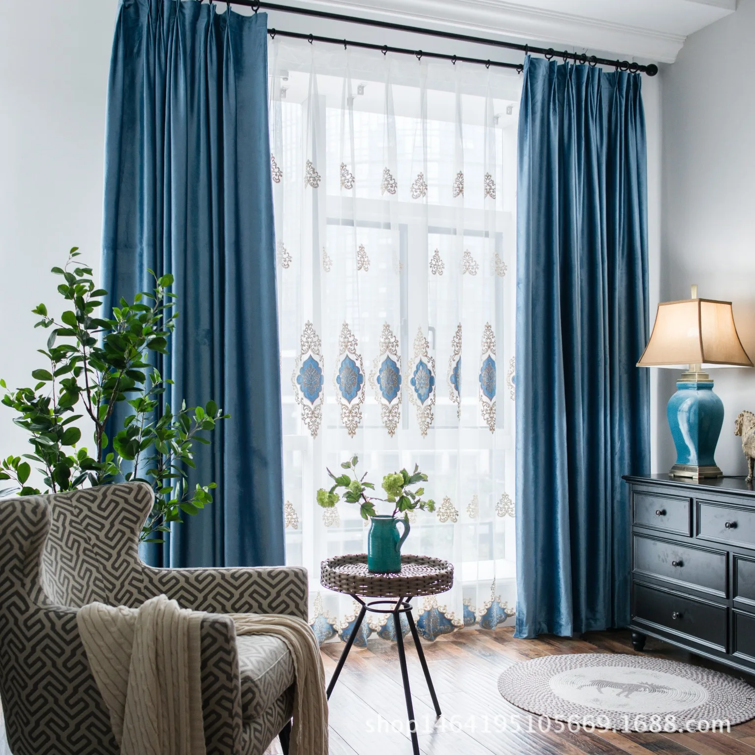 1PC Velvet Embroidered Window Screen European Style Small Fresh Translucent 2