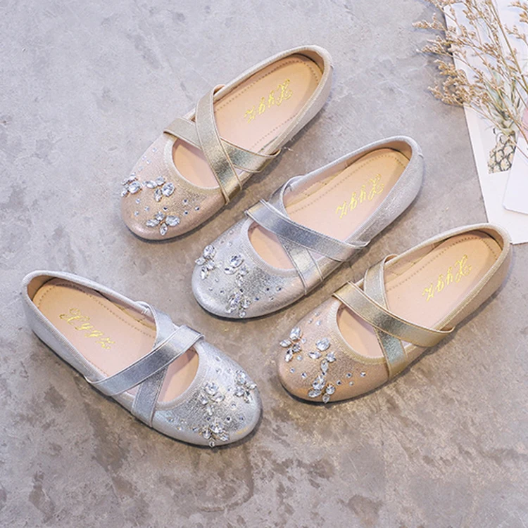 

2023 the round head kids casual crystal students flat sweet little girls shoes