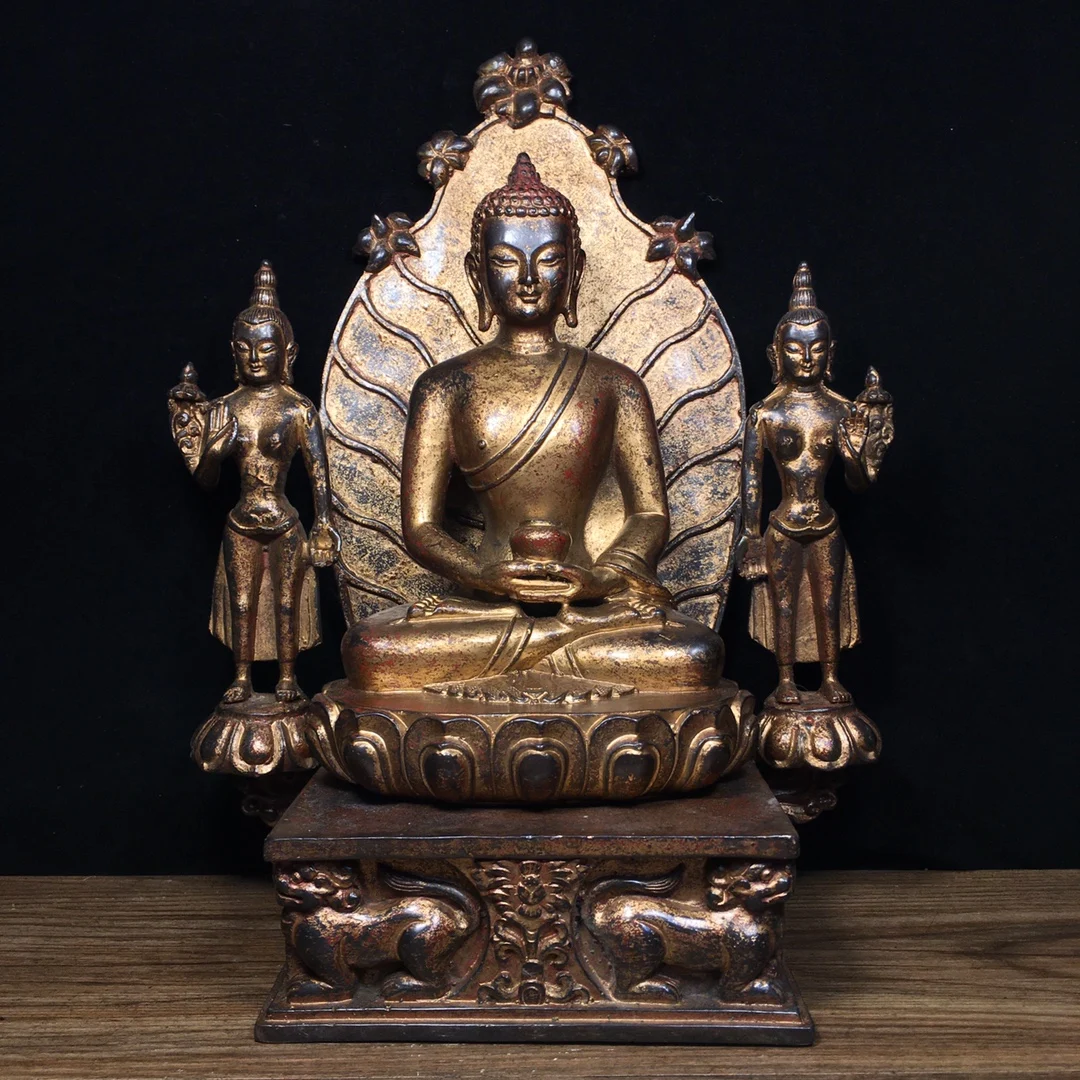 

Коллекция тибетских храмов 13 дюймов, старинная бронза, грязь Cinnabar, золото, скандинавский Венецианский буддийский дворец, терраса, сидящий будда