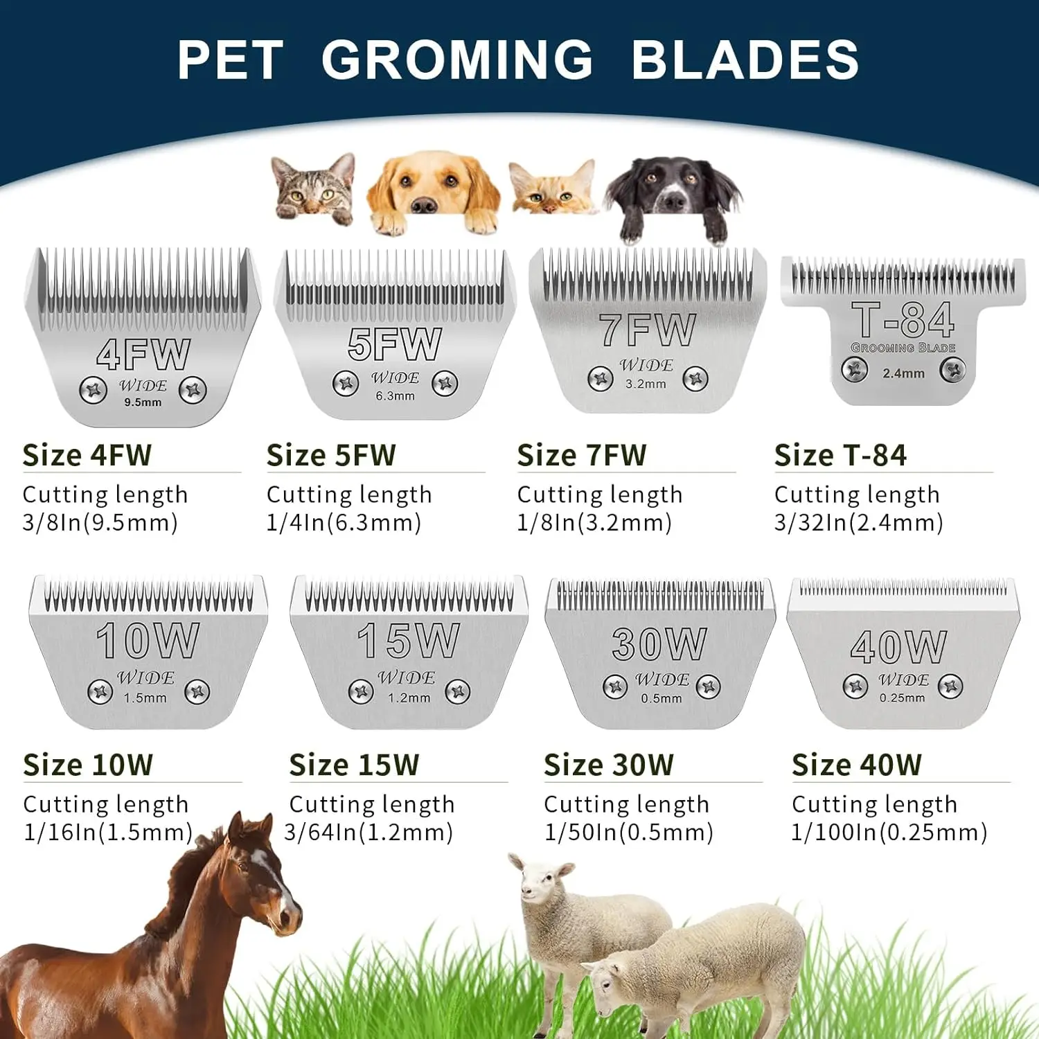Detachable Dog Pet Horse Grooming Wide Blade Clippers Compatible With Andis Oster A5 Wahl KM