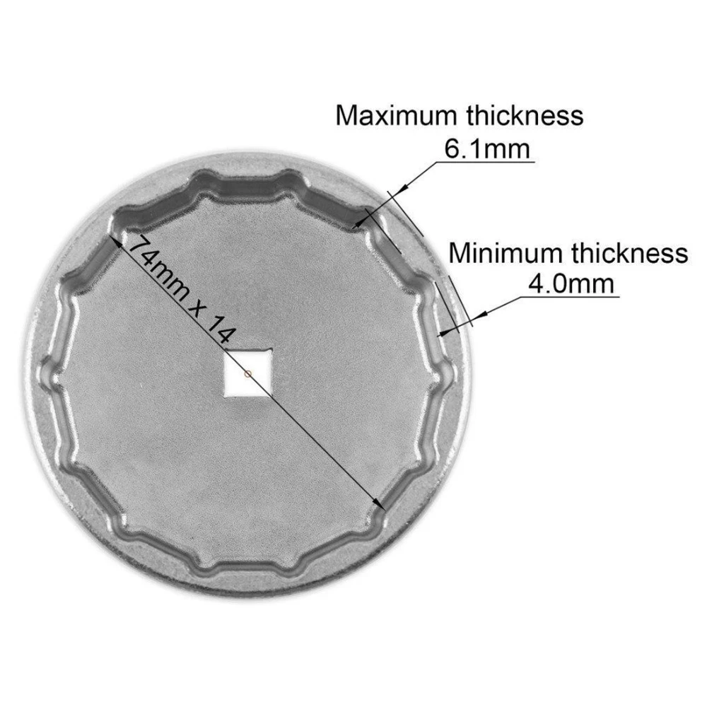 thumbnail image 2 of ELECHOI 74mm 14Flutes Oil Filter Cap Wrench Removal Tool Socket Compatible With Mercedes Benz, Audi, Sprinter, VW, Porsche, Volkswagen, Mazda, Heavy- Duty Silver Alloy Steel 2 of 9
