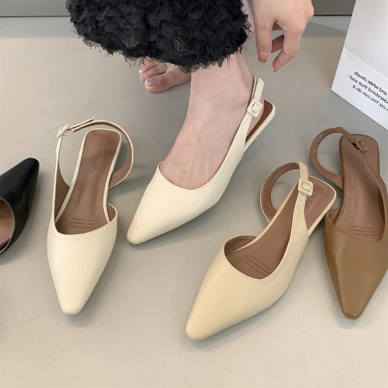 Bailamos Flat Sandals Shallow Slip On Women Slingback Shoes Soft Casual Ladies Sandal Flat Heel Outdoor Dress Mules