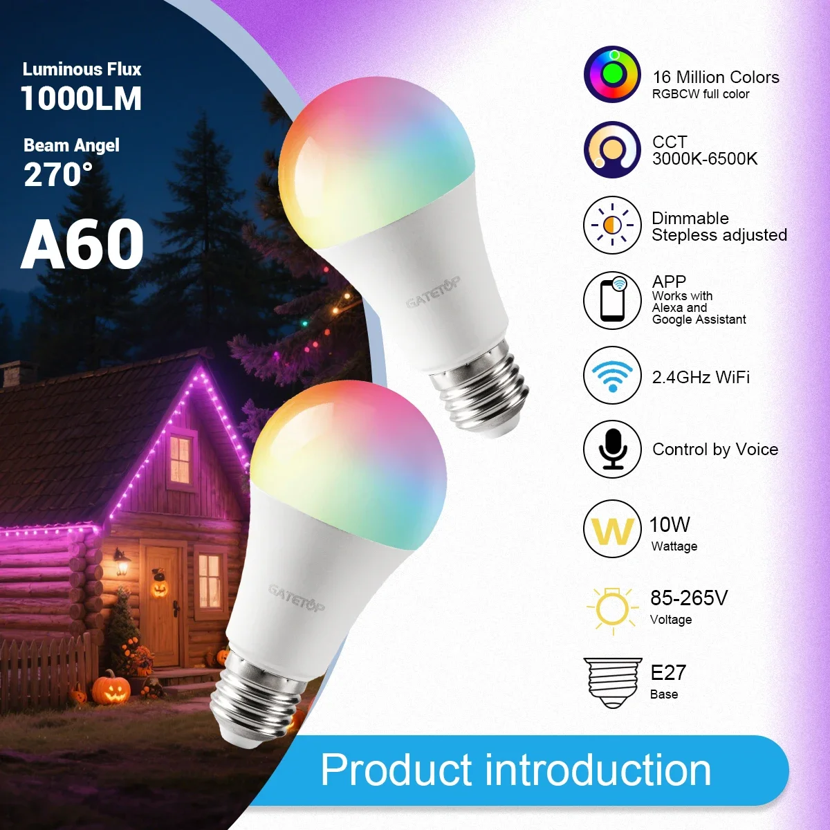 1-10PCS E27 RGB LED 전구 Tuya WIFI 디밍이 가능한 조명 10W LED 램프 2700-6500K 스마트 라이프 APP 음성 알렉사 구글 홈과 함께 작동