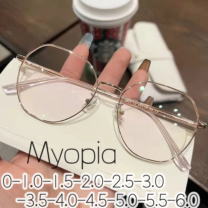 

Anti Blue Light Metal Polygons Myopia Glasses Women Men Computer Myopic Optical Eyeglasses Ladies Vintage Near Sight Eyewear