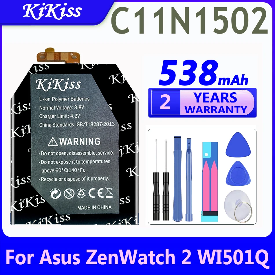

Мощный аккумулятор KiKiss C11N1540 C11N1502 на 538 мА · ч, 438 мА · ч, для Asus ZenWatch 2 WI501QF WI501Q, аккумуляторы для умных часов