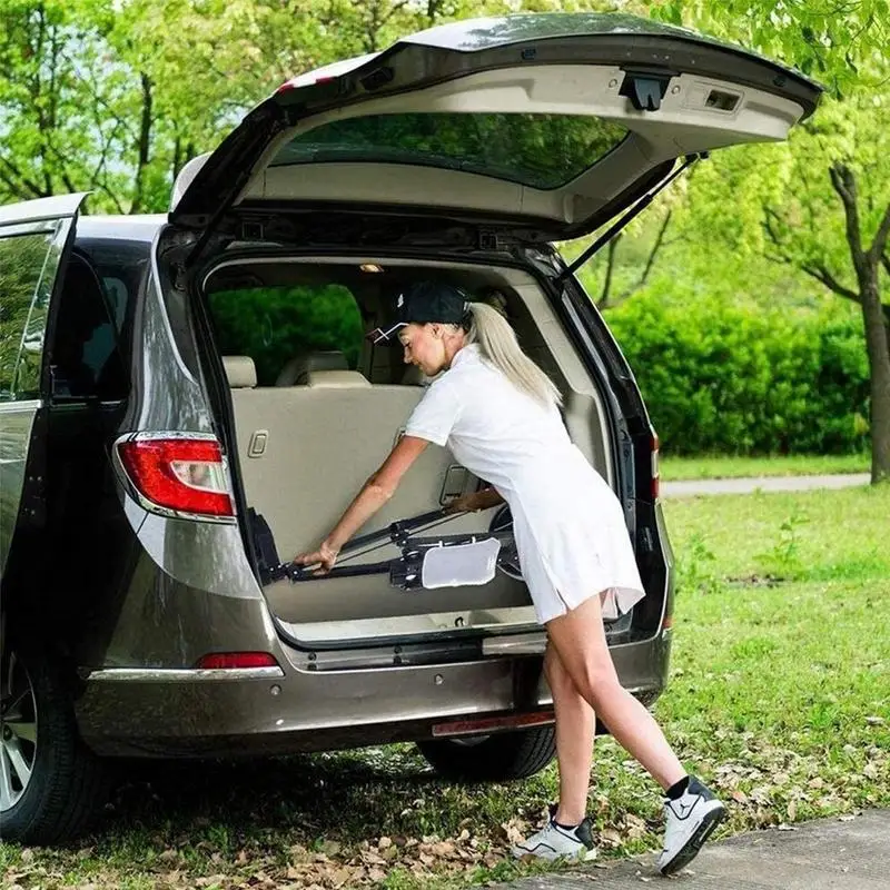 Golf Bag Push Cart 2 Wheel Hand Bag Trolley Iron Foldable Lightweight Portable Display Stand Attachment Storage Tool With Ball
