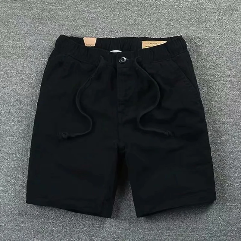 2023 Summer New Fashion Y2K Solid Color Zipper Pockets Shorts Man Elastic Waist Loose Casual Cotton All-match Straight Pants