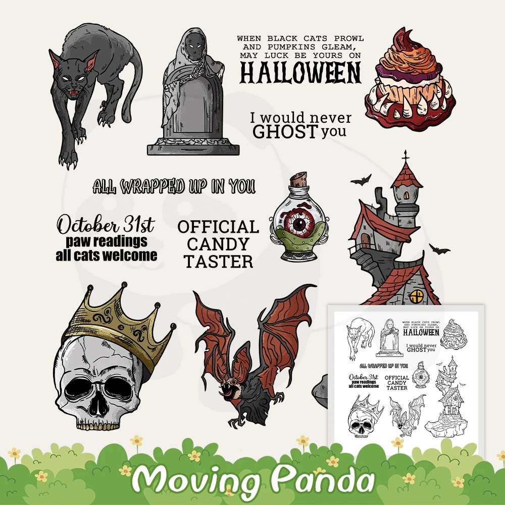 

Scary Halloween Skull Grave Bat House Metal Cutting Dies Clear Stamp DIY Scrapbooking Dies Silicone Stamps For Card Albums Craft