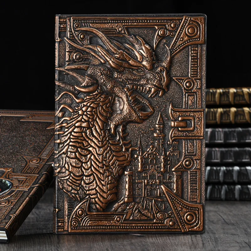 bronze color Cool European style retro 3D relief dragons notebooks and journals dinosaur note book /A5 Travel Notebook