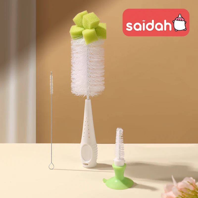 SAIDAH Simple Nylon Sponge Suction Feeding Bottle Nipple Pacifier Brush Set Water Sippy Vacuum Cup Cleaning（2 in 1） bottle brush bottle cleaning brush cleaning brush cleaning brush set