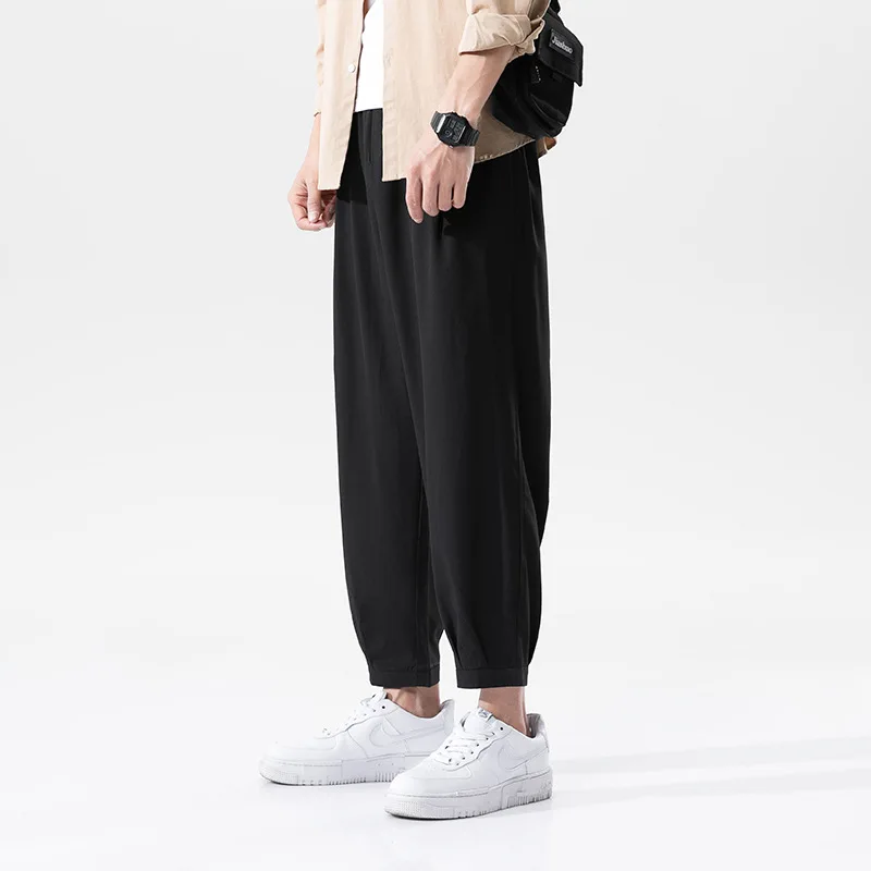 Elegant Fashion Harajuku Slim Fit Ropa Hombre Loose Casual All Match Cropped Pants Solid Pockets Pockets Straight Leg Pants