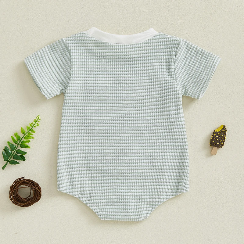 Lioraitiin Baby Boys Summer Waffled Stripe Romper