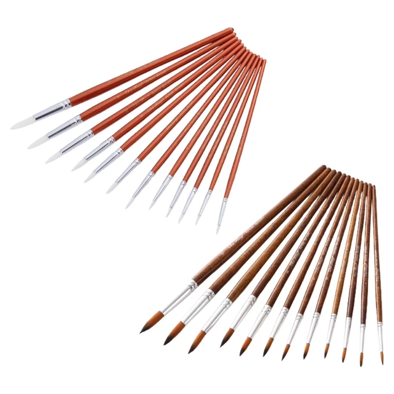 12Pcs Pearly Red Poles Nylon Wool Watercolor Brushes Different Sizes Brushes Suitable for Acrylic Gouache Oil Dropship monet imported 6 12pcs nylon wool gouache paint brush solid wood short pole watercolor brush oil painting brush acrylic set