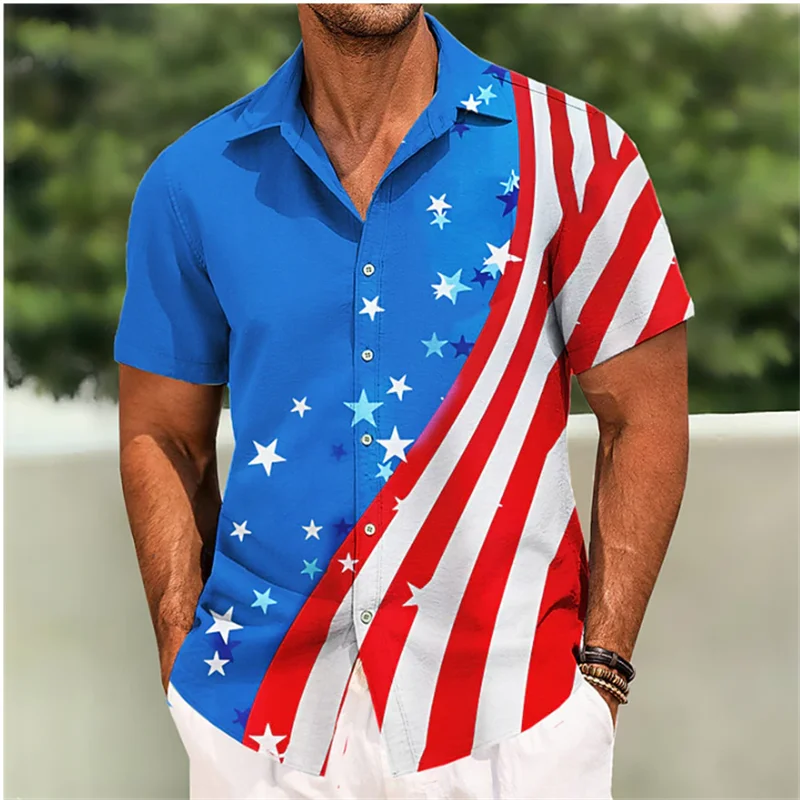 2023 Men's Shirts American Flag Print Lapel Short Sleeve Shirt Outdoor Streetwear Fashion Designer Casual Soft Oversized XS-5XL tankinis american flag star drawstring halter tankini set in white size l s xl