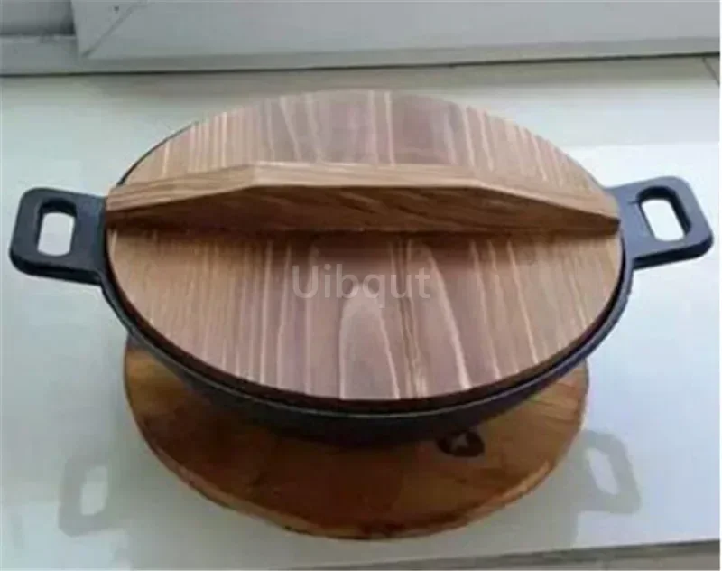 Wooden Pot Cover Wok Lid Handmade fir anti-scalding hypotenuse iron wood lid iron wok wooden pan wooden pot lid