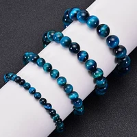 1Pc 6/8/10mm Minimalist Blue Tiger Eye Stone Beaded Bracelet Natural Stone Round Beads Bracelet For Daily Decoration - Image 2