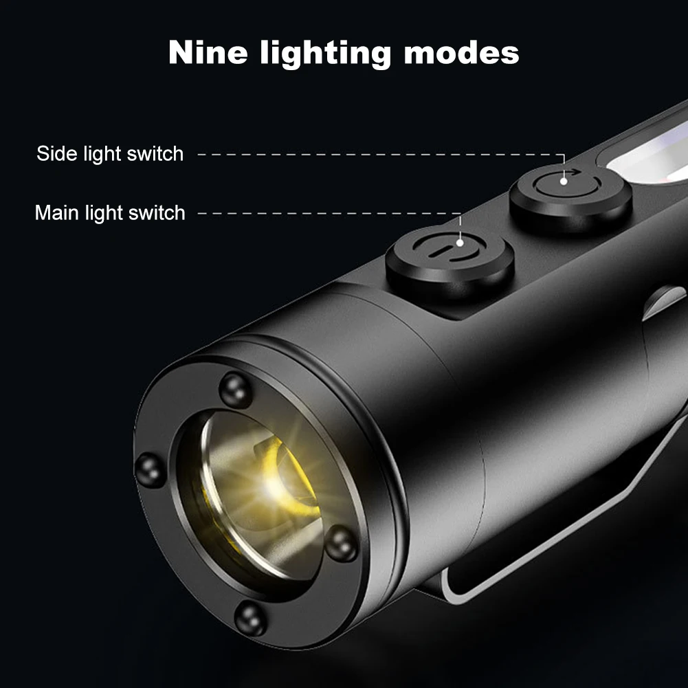 Rechargeable LED Tactical Torch Waterproof Mini Pocket Torch with 3 Modes LED Tactical Flashlight for Camping Outdoor and Hiking