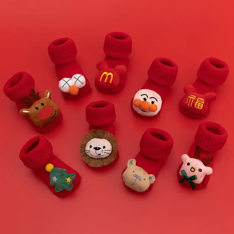 

Cartoon Baby Socks for Kids Girls Boys Non-slip Soft Cotton Baby Christmas Socks for Newborns Infant Red Short Socks