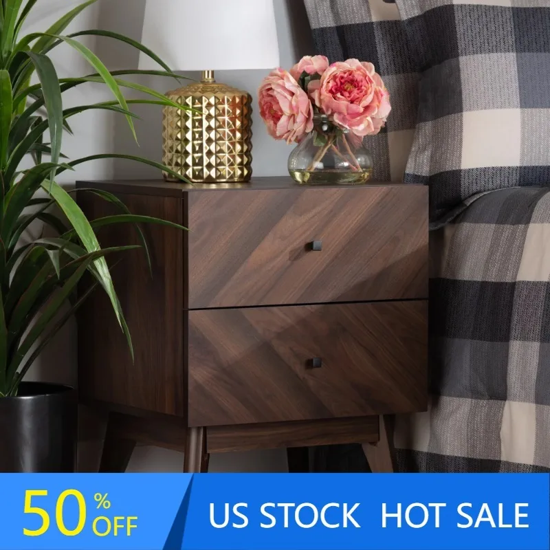 

Baxton Studio Hartman Mid-Century Modern Walnut Brown Finished Wood 2-Drawer Nightstand