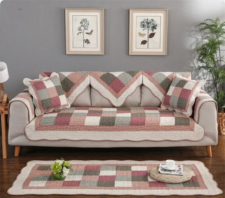 Plaid Baumwolle Stepp Sofa Abdeckung Matte Kissen Nicht-slip Patchwork Sofa Zurück Handtuch Teppich Teppich L-förmigen Hause Sofa Couch möbel Fall – Detail 14