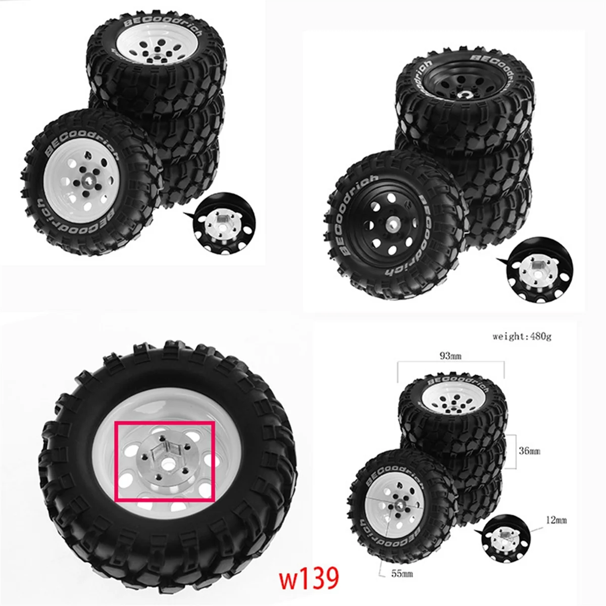 1/10 RC ũѷ ݼ    Ÿ̾, TRX4 SCX10 D90 4103 90046 FR4 FMS NT4-White, 1.9 ġ, 4 