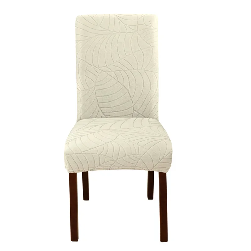 Leaf Jacquard Stretch Chair Cover - Removable, Solid Color Seat Protector for Dining and Banquet Seating