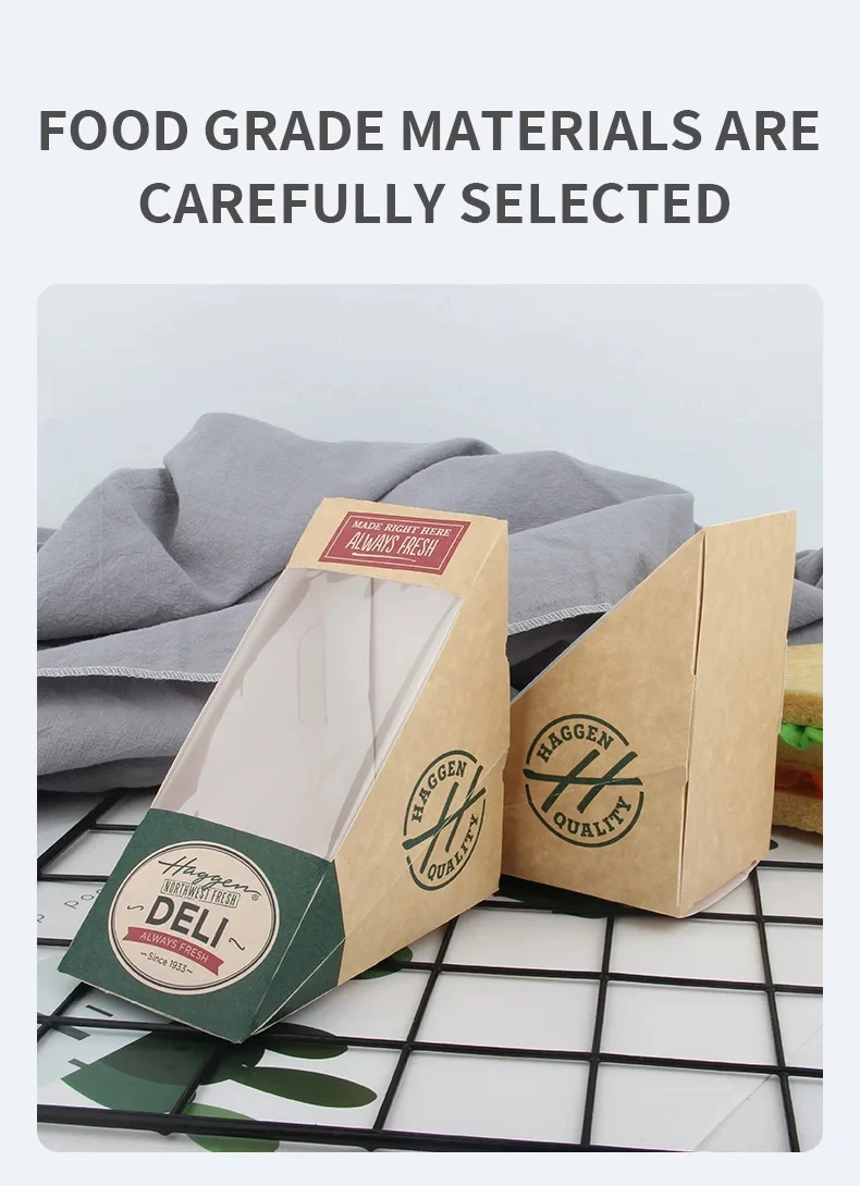 50PCS Kraft Paper Wedge Sandwich Boxes with Clear Window, Eco-Friendly Triangular Takea... - SKU PWSB0854 - UGI Packaging