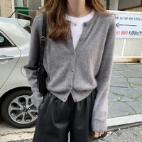 Women's Thin Camere Knitted Open Cardigan Sweater Outerwear Korean Sle Loose Fit Long Sve Button up Pure Color