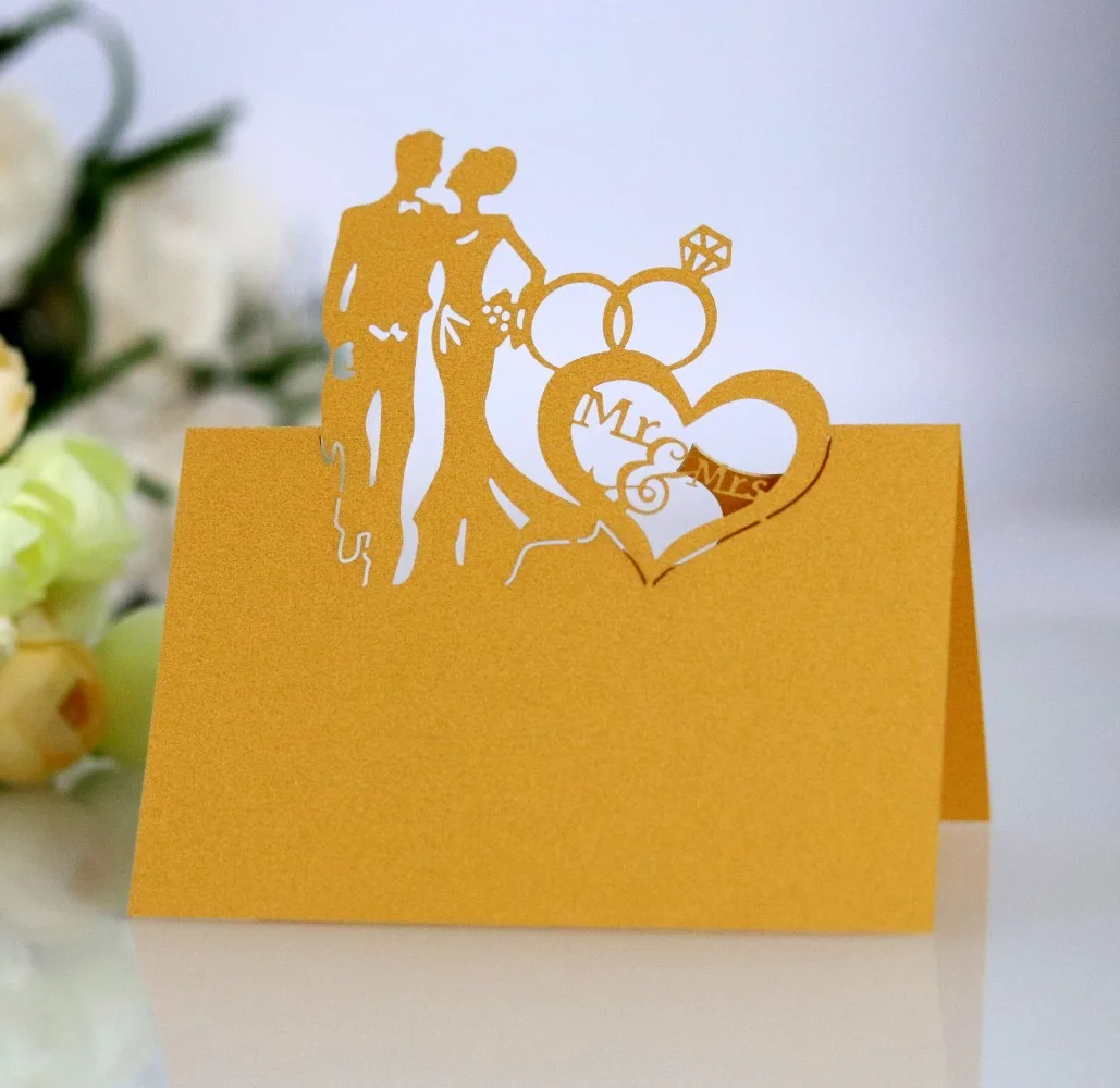 Hollow 3D Wedding Seat Cards Bride and Groom Love Paper-cut Seat Cards Banquet Decoration Number Table 50pcs