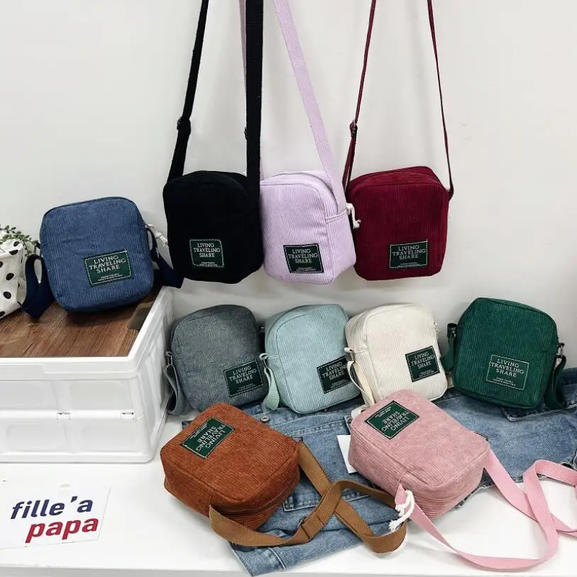 

Women Casual Fashion Messenger Bag Shoulder Bag Simple Corduroy Mobile Phone Bag Sports Waist Bag Female Coin Wallet Card Bag