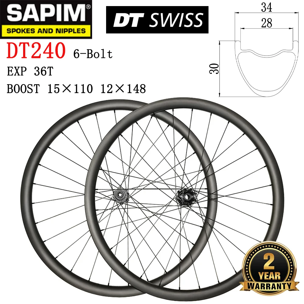 29er XC MTB Carbon Wheelset 34x30mm Tubeless Thru Axle BOOST