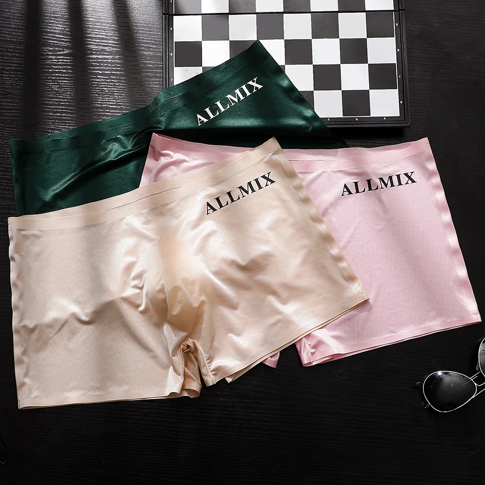 5-piece 3D convex pouch sexy letter semi transparent ice silk thin men's underwear with four corners and flat corner men boxer