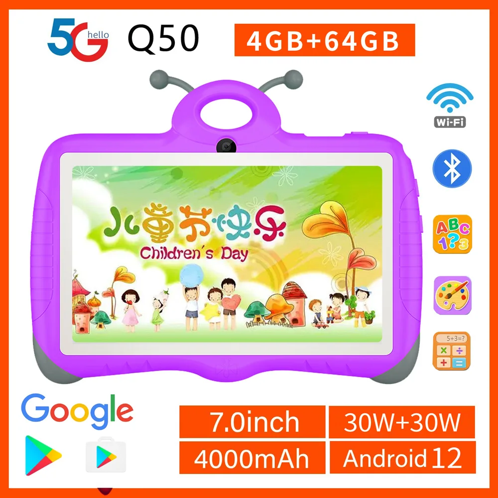 

BDF 7 Inch Kids Tablet Android 12 OS 4GB And 64GB WiFi Bluetooth Educational Software Installed 5G WiFi 4000mAh Battery