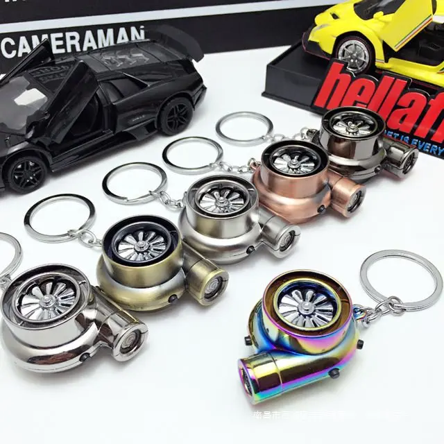 LED Turbo Sound Turbocharger Keychain Spinning Turbine Key Keychain Holder