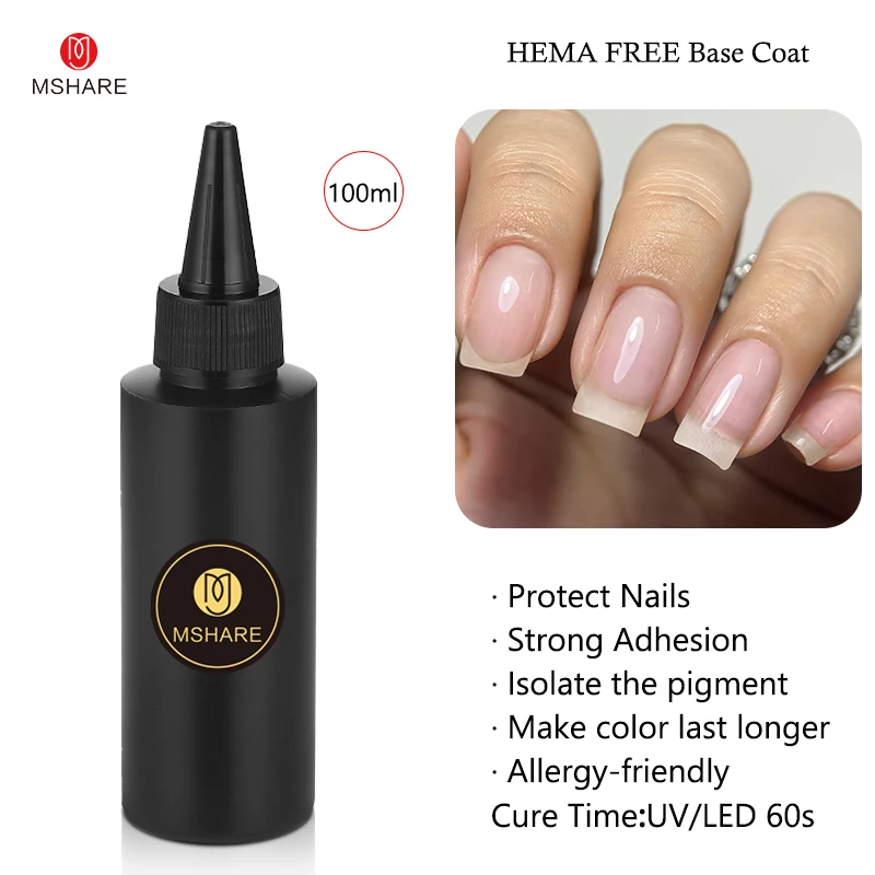 MSHARE Hema Free Base Gel Nails Base Coat No Wipe Top Coat Nail Polish Product Uv Led Matte Semi Permanant Soak Off Rfill 100ml