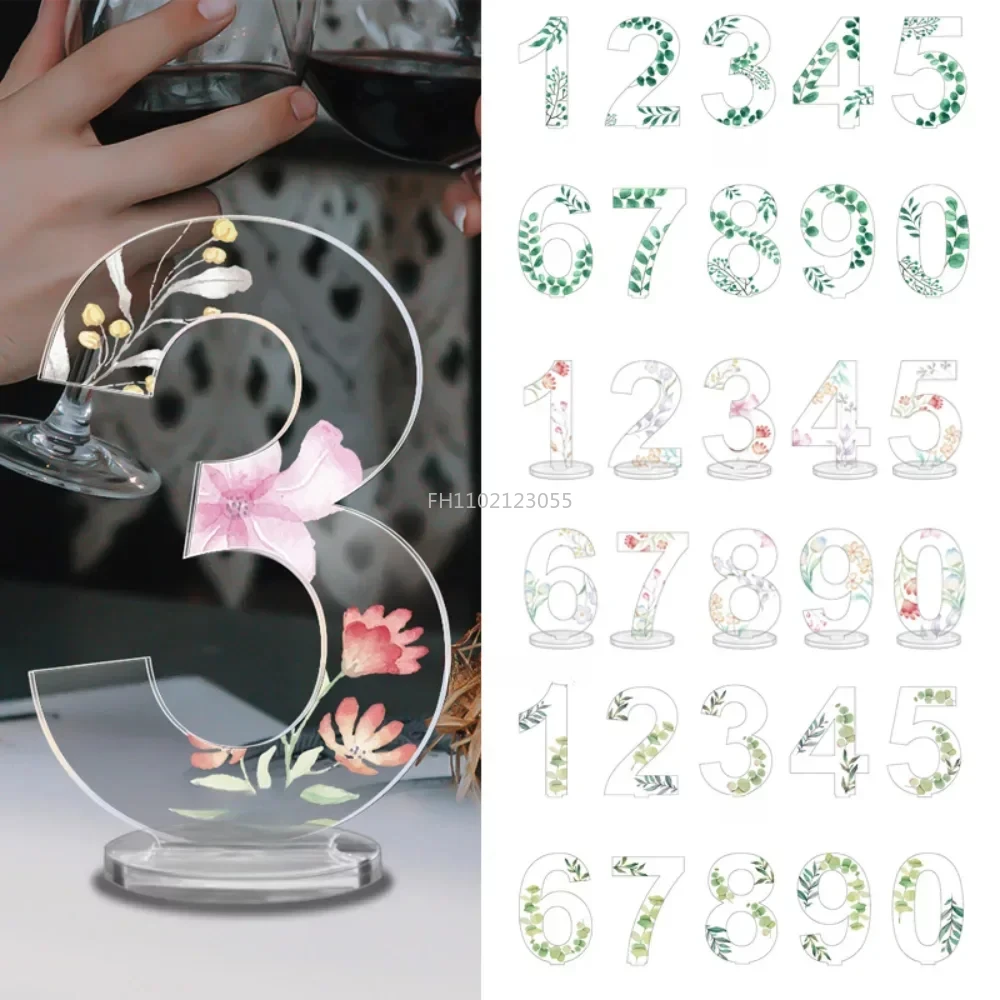 Modern Style Wedding Table Number Card Seat Cards for Engagement Wedding Party Supplies Floral and Leaf Acrylic Table Numbers