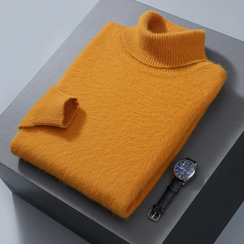 Sweater Men's 100% Pure Mink Fleece High Polo Pullover Knitted Loose Large Size Warm Winter New Long Sleeve High End Free Delive 6