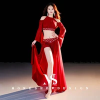 Costumes de danse du ventre pour femmes, haut + jupe, manches longues, vêtements de danse, ensemble de vêtements d'entraînement, tenues de danse 5