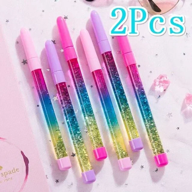 

2Pcs Set Bling Glitter Dynamic Liquid Quicksand Pen Novelty Present Ballpen Office School Supplies Luxury Writing Stationery