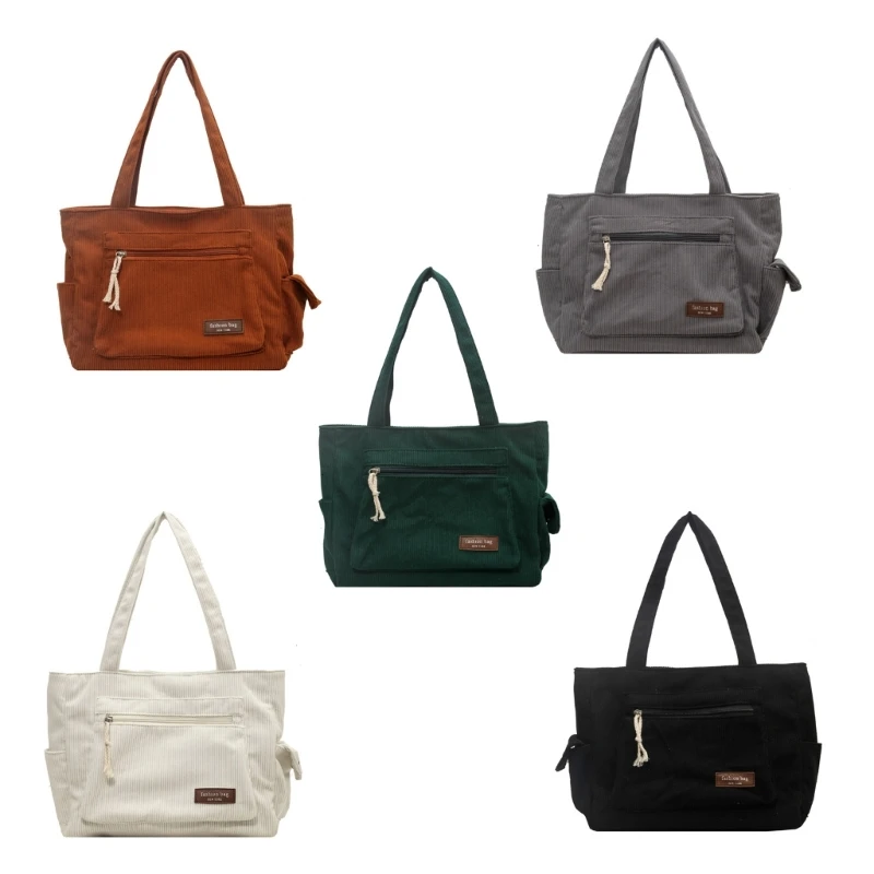 Women Corduroy Handbags Simple Shoulder Bag Student Schoolbag Large Shopping Bag