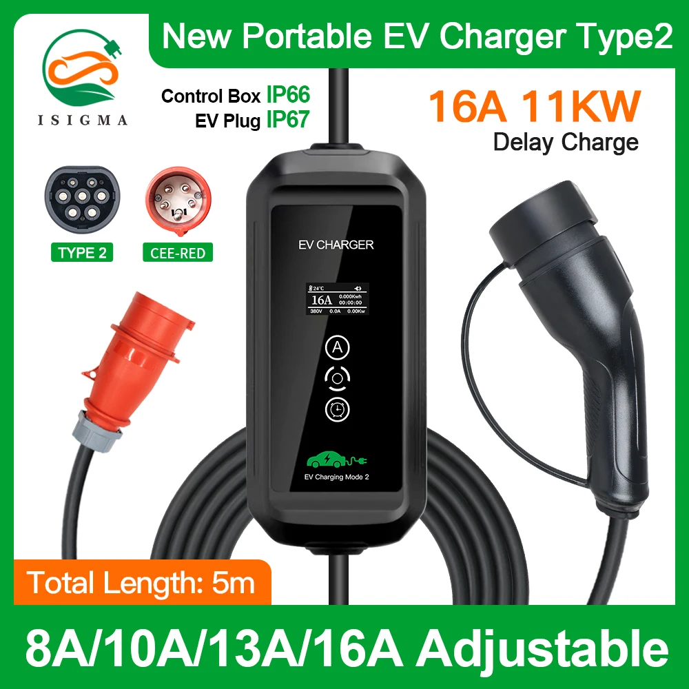 ISIGMA EVSE Charging Box Electric Car Charger CEE Plug Electric Vehicle Charger 11KW 16A Type2 EV Portable Charger