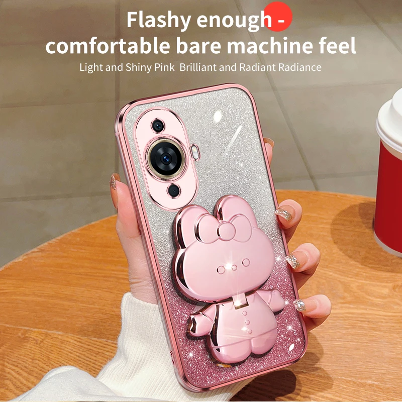 Honor8 Glitter Kaninchen Make-Up Spiegel Halter Fall Für Huawei Honor X8 8 X30 X40 X10 X20 50 9a 9 pro Weiche Abdeckung_voghion.com