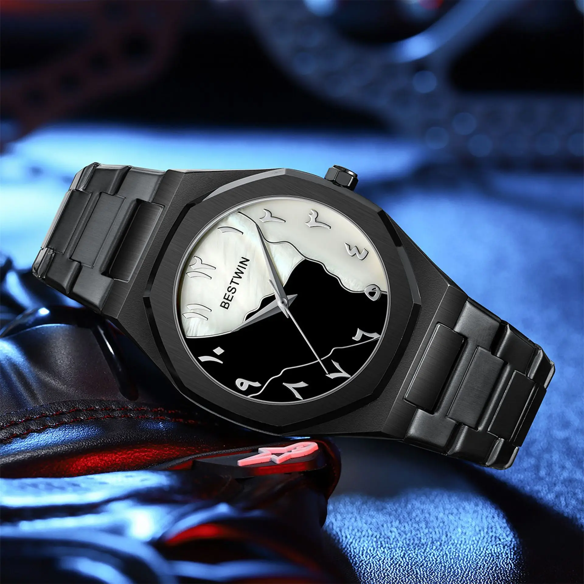 BESTWIN Fashion Mens Stainless Steel Watches Luxury Quartz Wristwatch Calendar Clock Men Business Casual Watch Bracelet Set