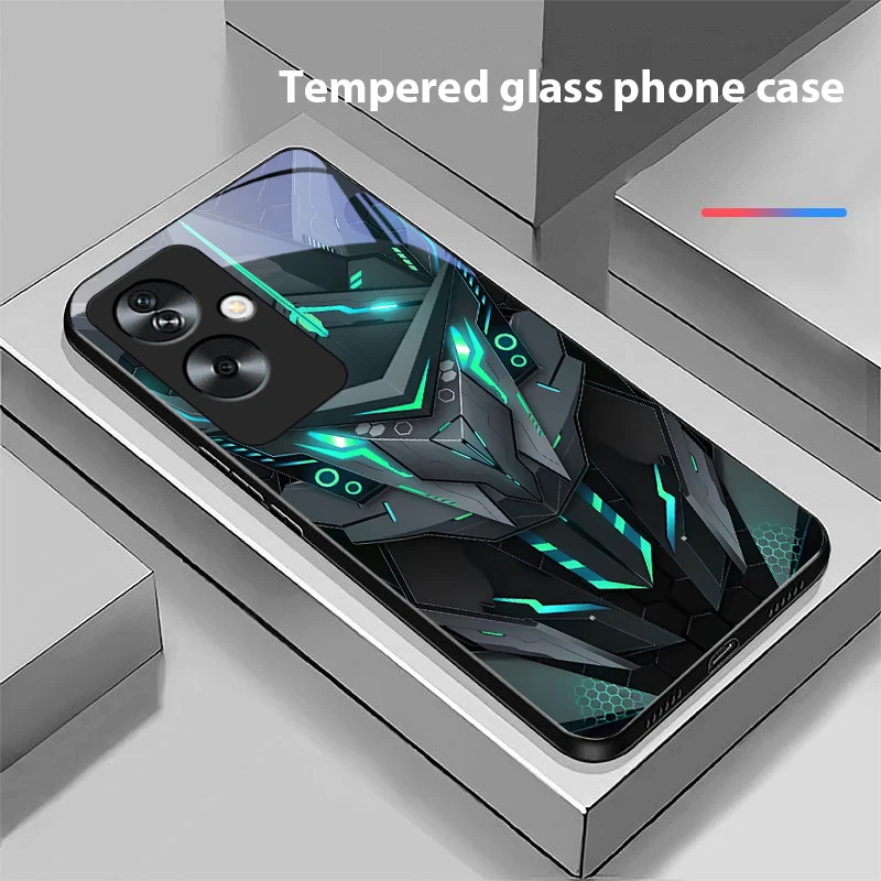 Creative Mech Black Phone Case with Tempered Glass Protection