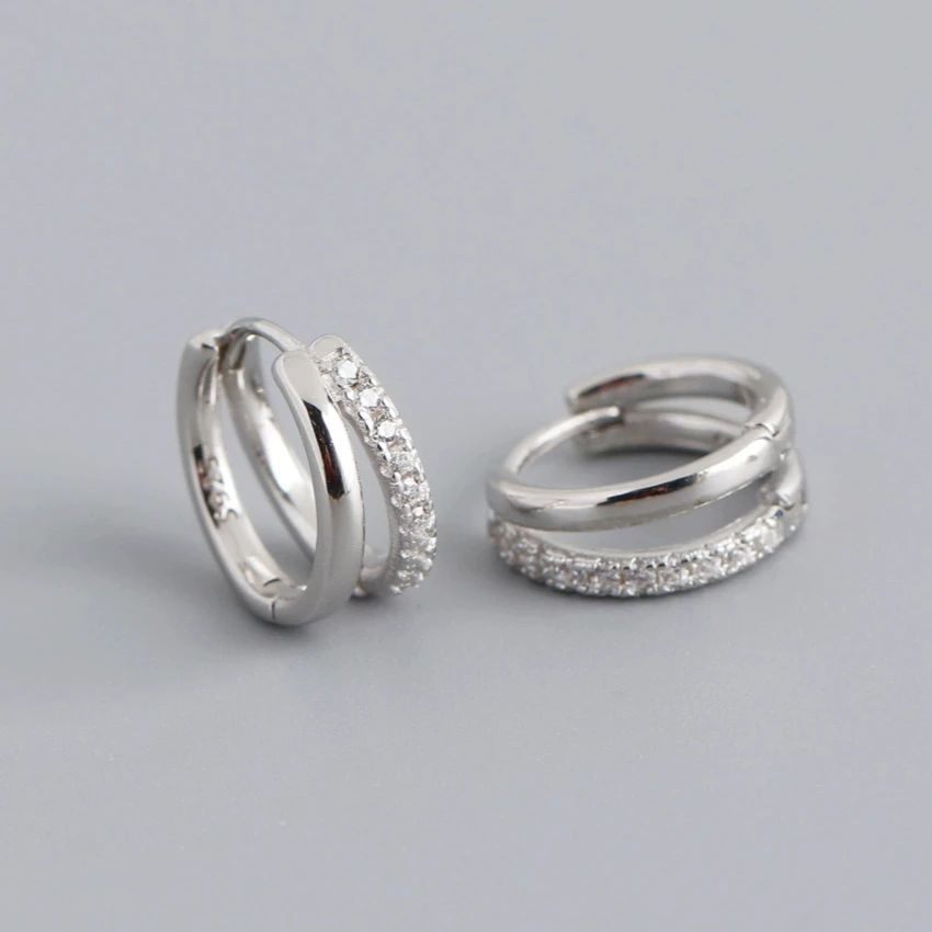 Stainless Steel Gold Color Circle Hoop Earrings for Women Simple Cubic Zircon Double Ring Earring Cartilage Piercing Jewelry