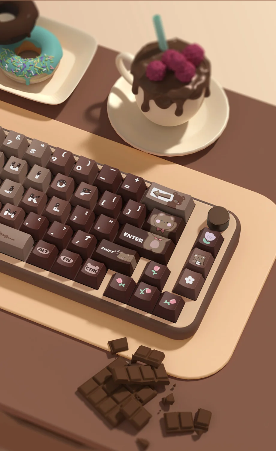 Lucky Bear-Brown Gradiente Keycaps, cereja, altamente PBT,