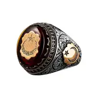 Red Gemstone Diamond Embedded Vintage Ring for Men Faionable Jewelry Alloy Embedded Artificial Gem f Gem Geometric Pattern